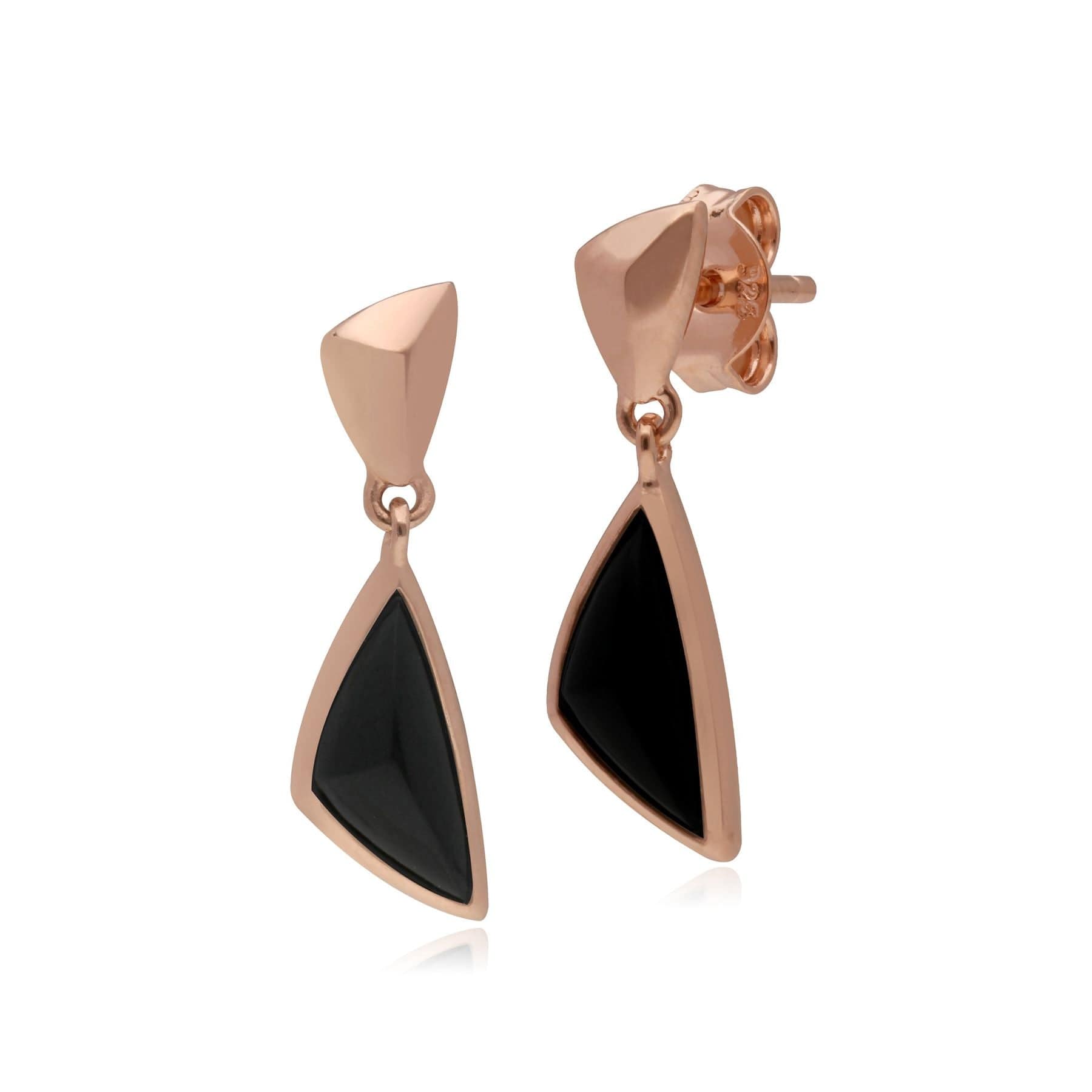 270E029001925 Micro Statement Black Onyx Drop Earrings in Rose Gold Plated Silver 1