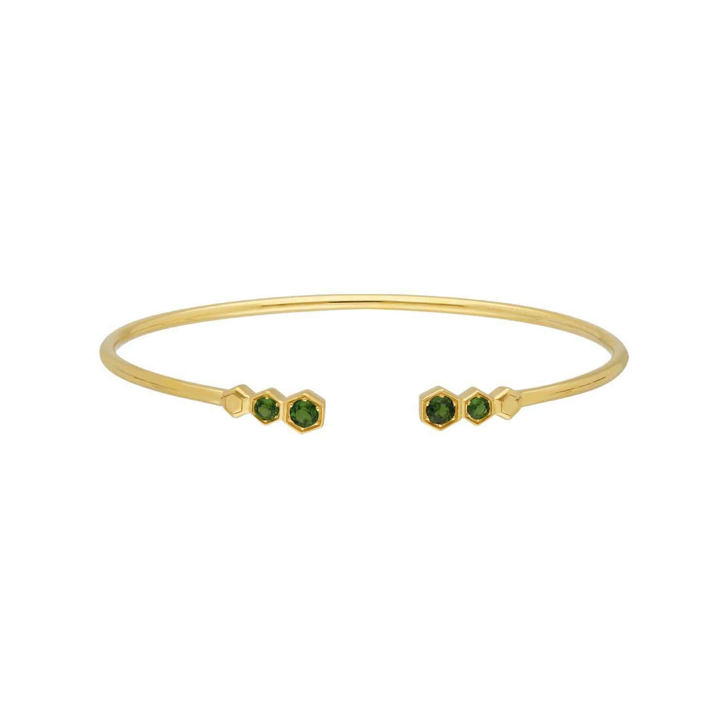 270B010301925 Geometric Chrome Diopside Open Bangle in Gold Plated Silver 1