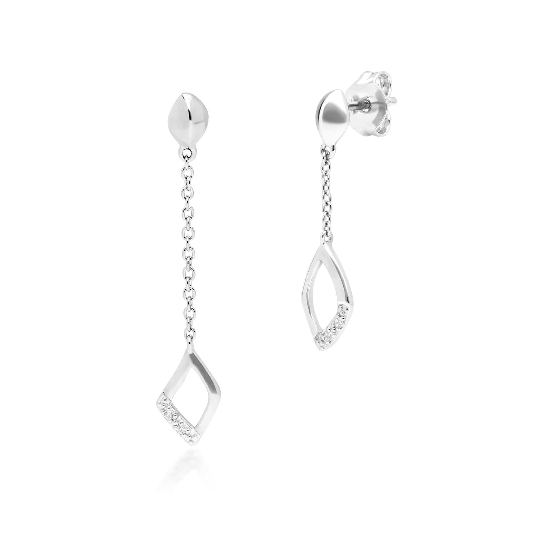 162E0274019 Diamond Pave Mismatched Dangle Drop Earrings in 9ct White Gold 1