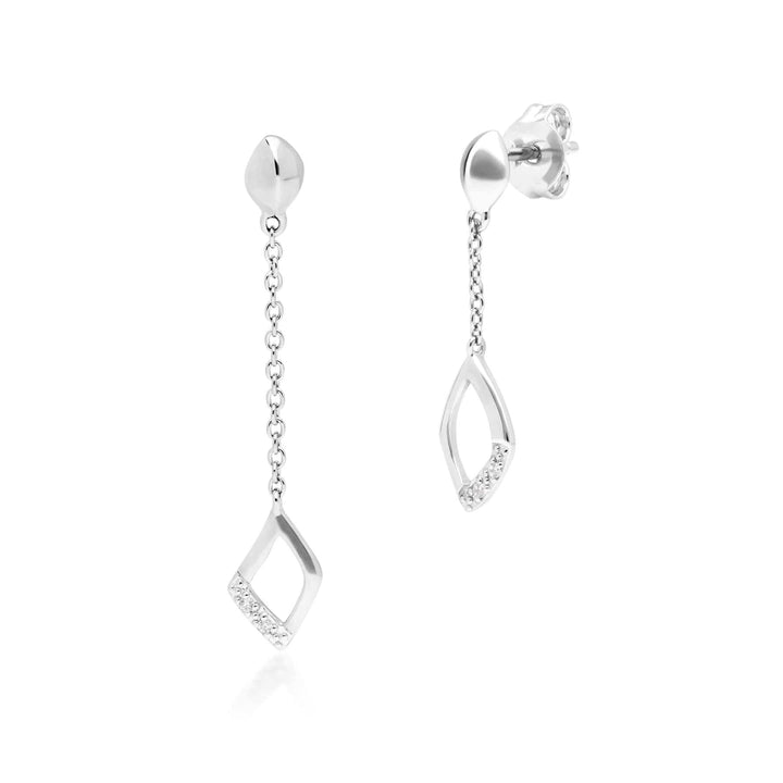 162E0274019 Diamond Pave Mismatched Dangle Drop Earrings in 9ct White Gold 1