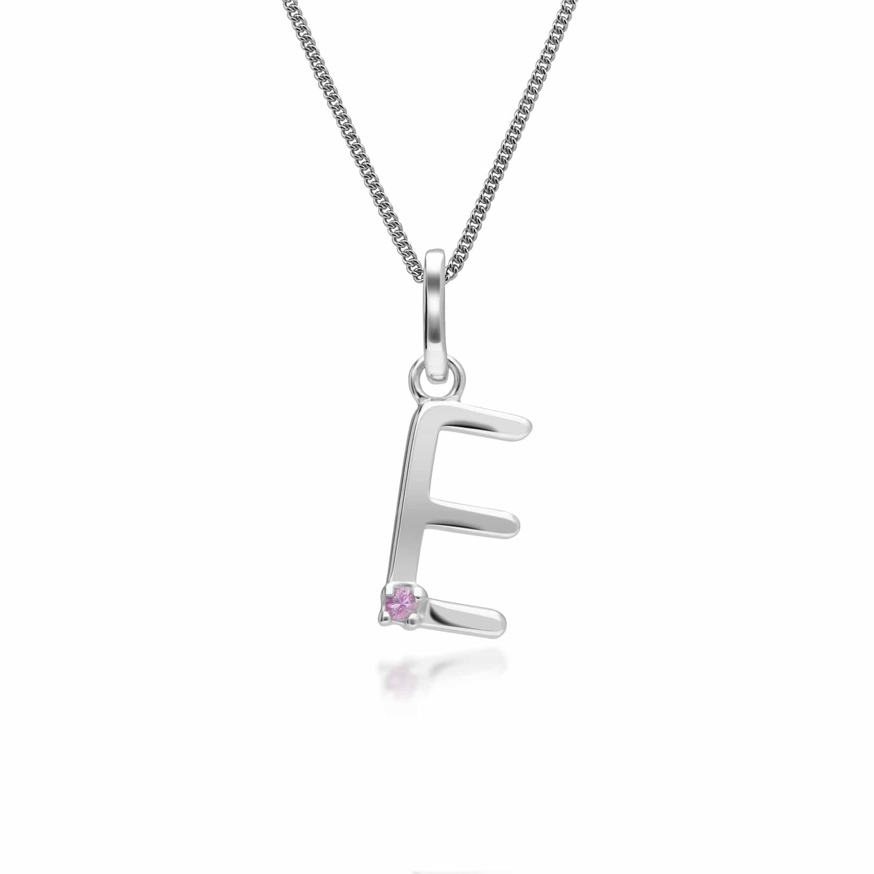 Initial Pink Sapphire Letter Charm Necklace in 9ct White Gold - Gemondo