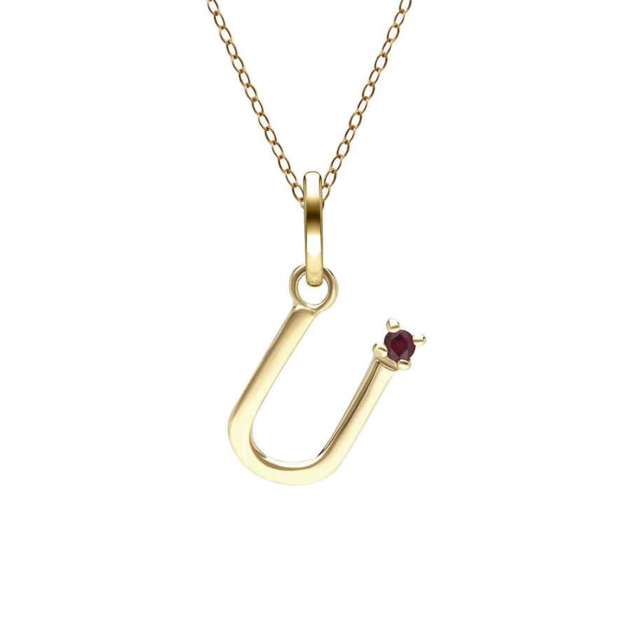 135P2080029 Initial Ruby Letter Necklace In 9ct Yellow Gold 22