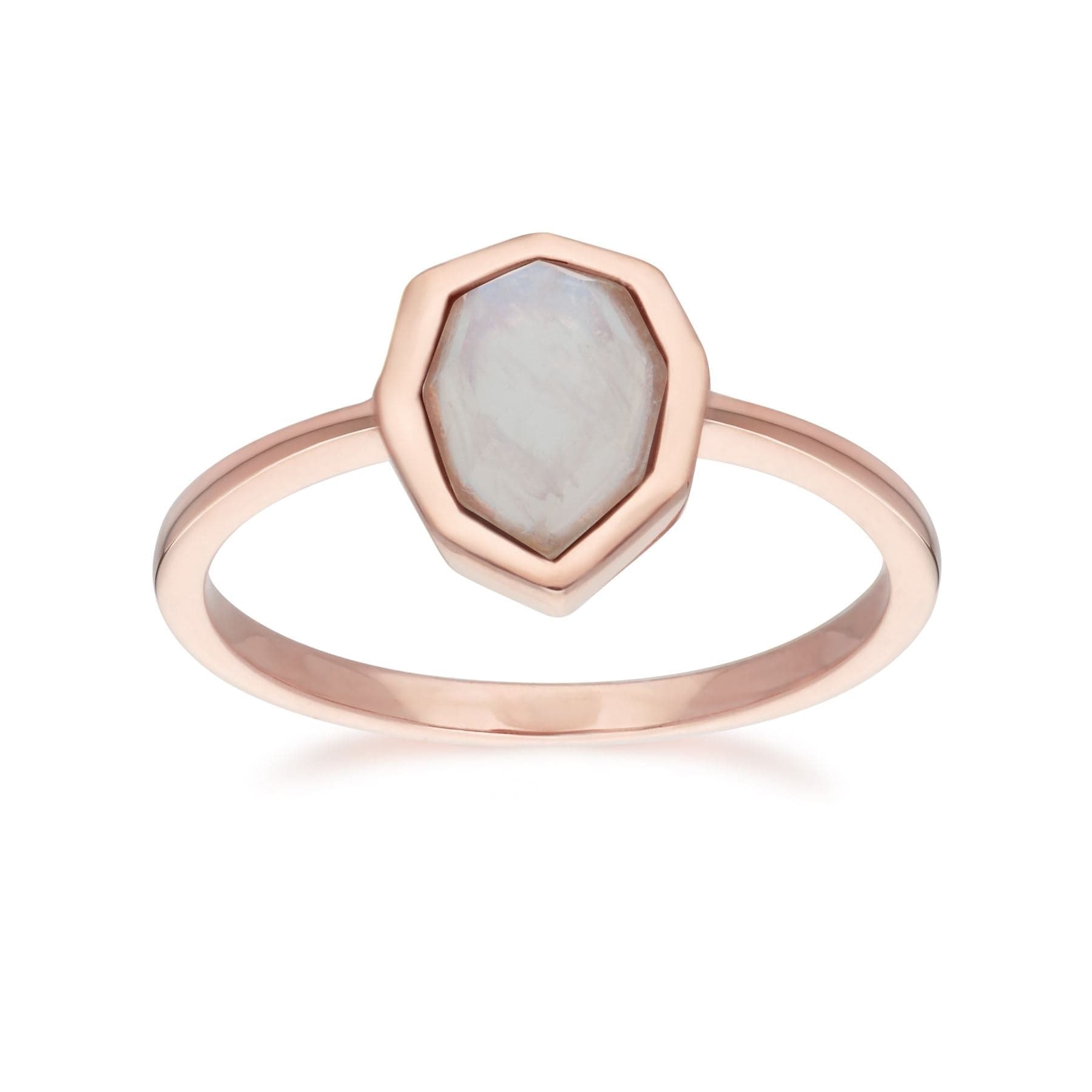 271R025503925 Irregular B Gem Rainbow Moonstone Ring in Rose Gold Plated Silver 2