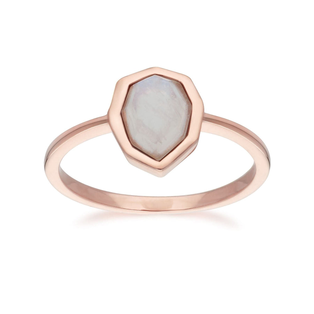 271R025503925 Irregular B Gem Rainbow Moonstone Ring in Rose Gold Plated Silver 2