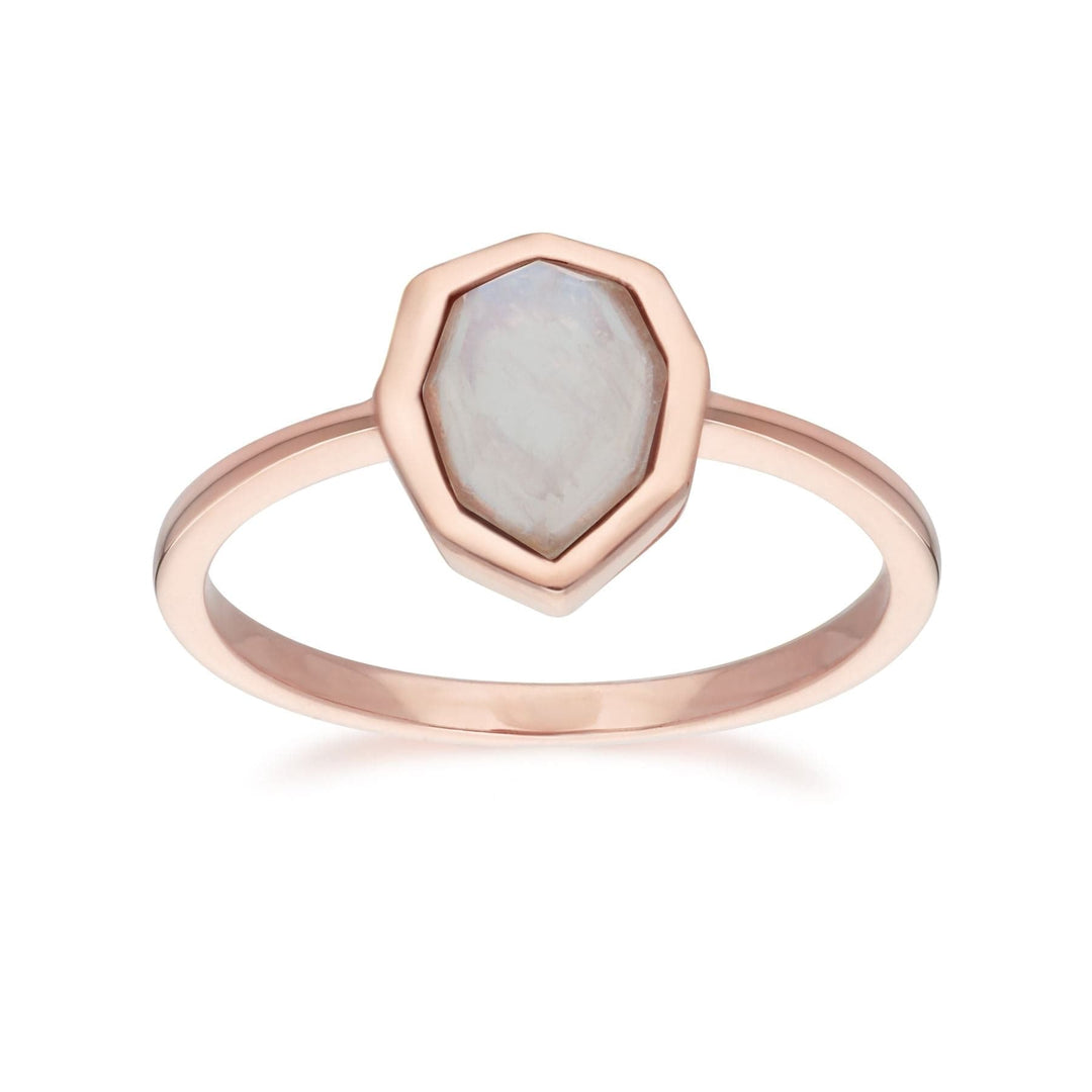 271R025503925 Irregular B Gem Rainbow Moonstone Ring in Rose Gold Plated Silver 2