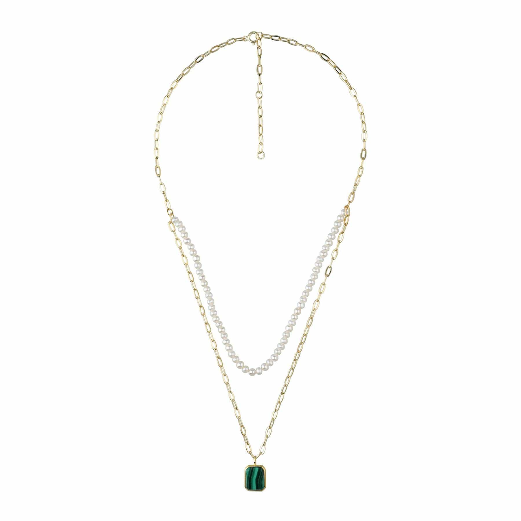 270N037702925 ECFEW™ Unifier Malachite & Pearl Layered Necklace In Sterling Silver 4