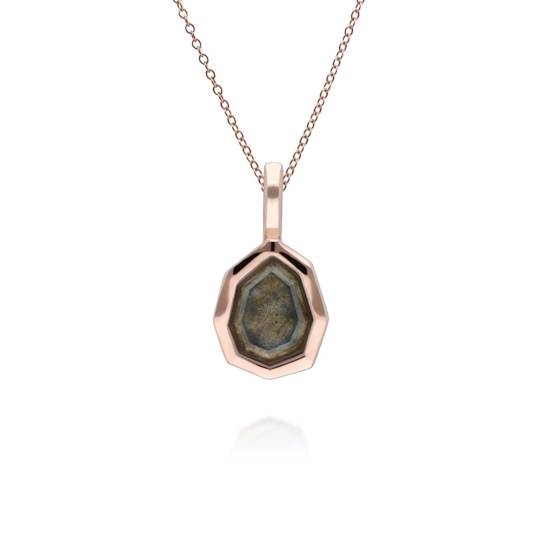 Irregular B Gem Labradorite Pendant in Rose Gold Sterling Silver