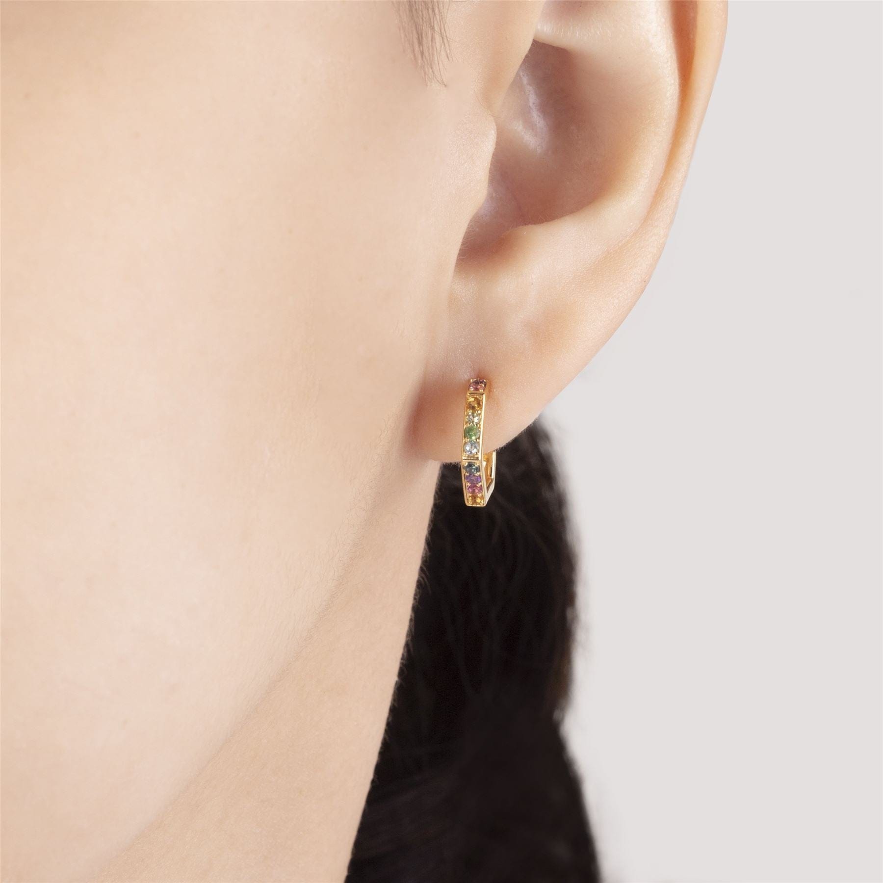 270E031701925 Rainbow Hexagon Hoop Earrings in Gold Plated Sterling Silver 4