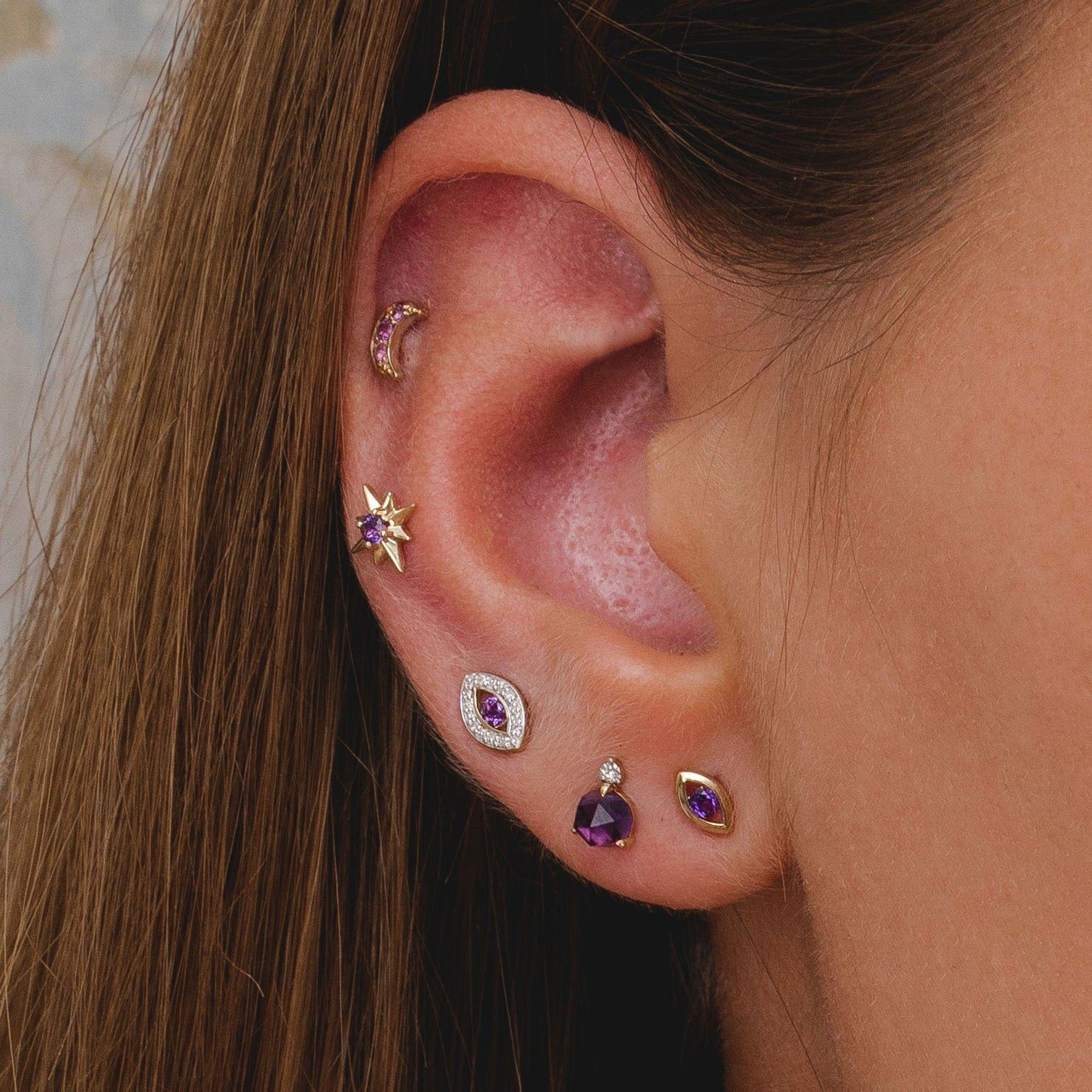 Night Sky Amethyst Star Stud Earrings in 9ct Yellow Gold - Gemondo