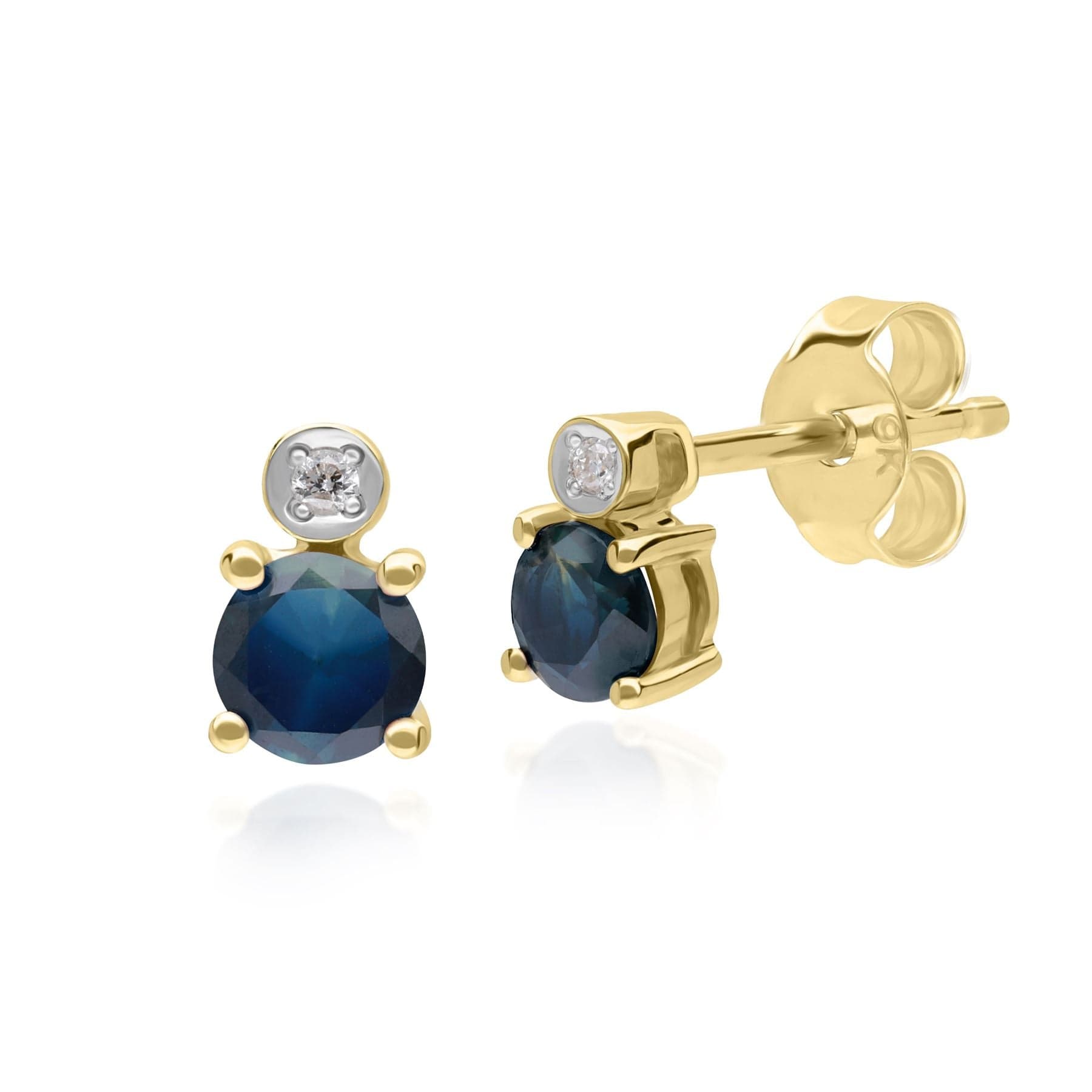 135E1816039 Micro Statement Round Sapphire & Diamond Stud Earrings in 9ct Yellow Gold 1