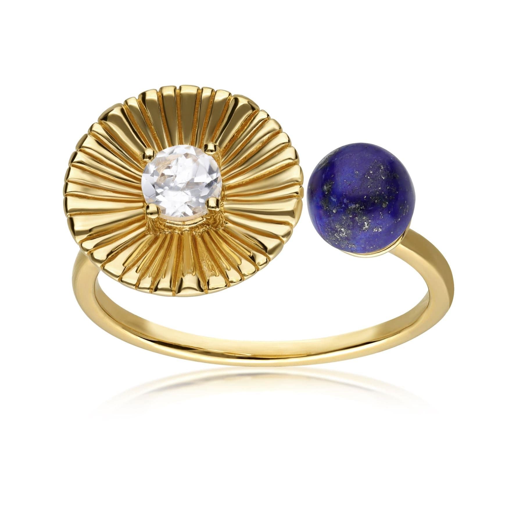 Caruso Lapis Lazuli & White Topaz Floral Open Ring In Yellow Gold Plated Silver - Gemondo