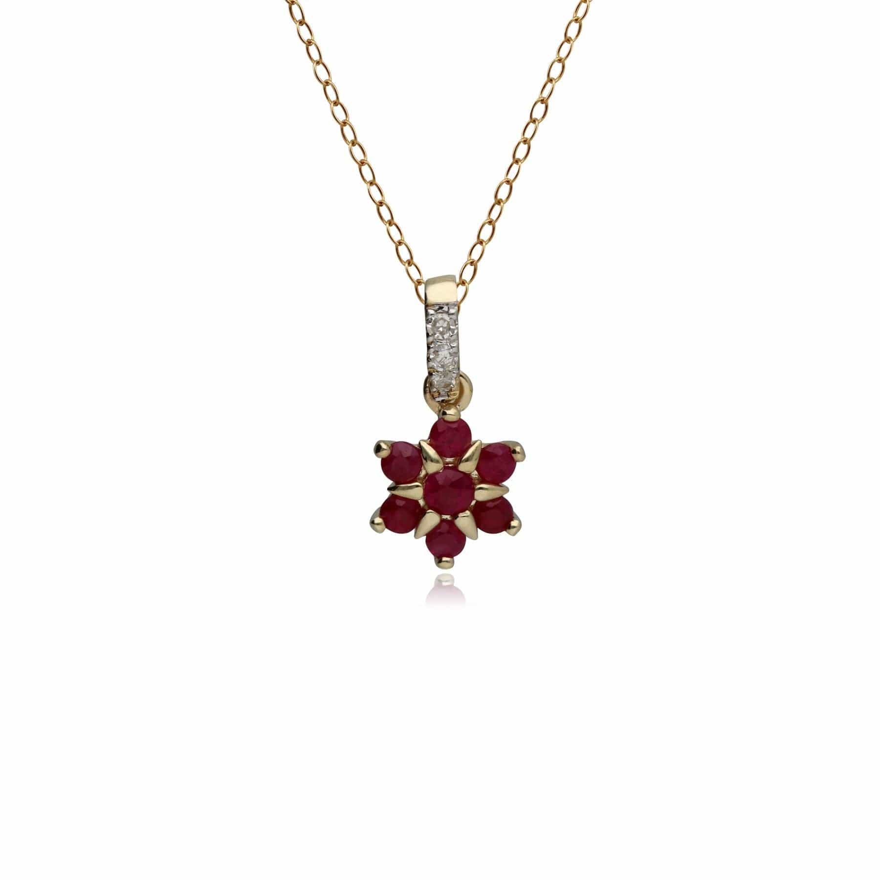 183P1220039 Classic Ruby & Diamond Flower Pendant in 9ct Yellow Gold 1