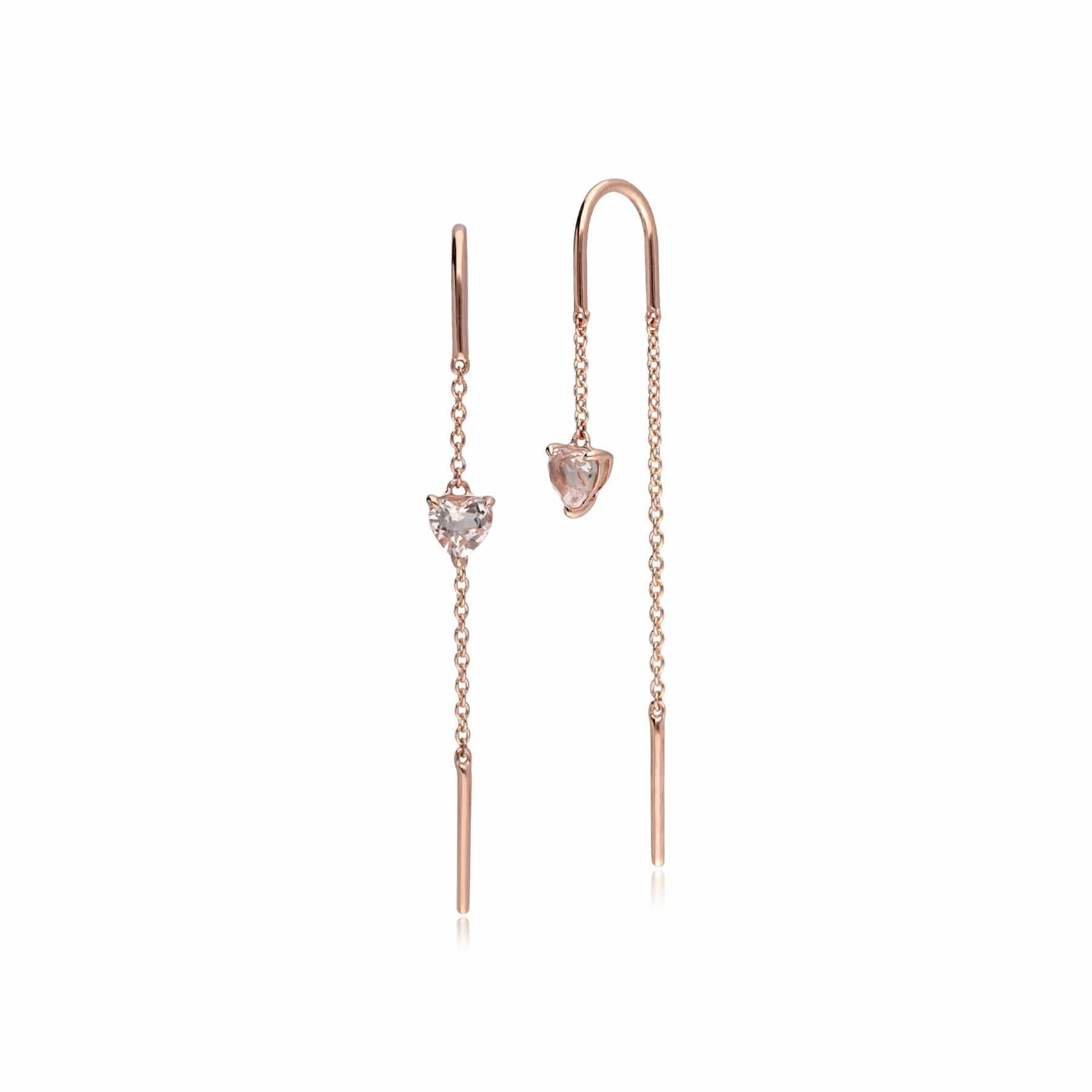 Gemondo Pink Morganite Love Heart Threader Chain Earrings in 9ct Rose Gold