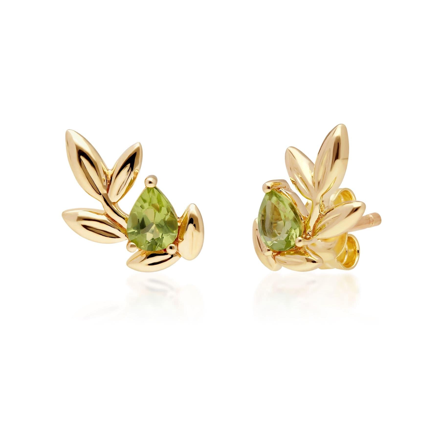 135E1674019 O Leaf Peridot Stud Earrings in 9ct Yellow Gold 1