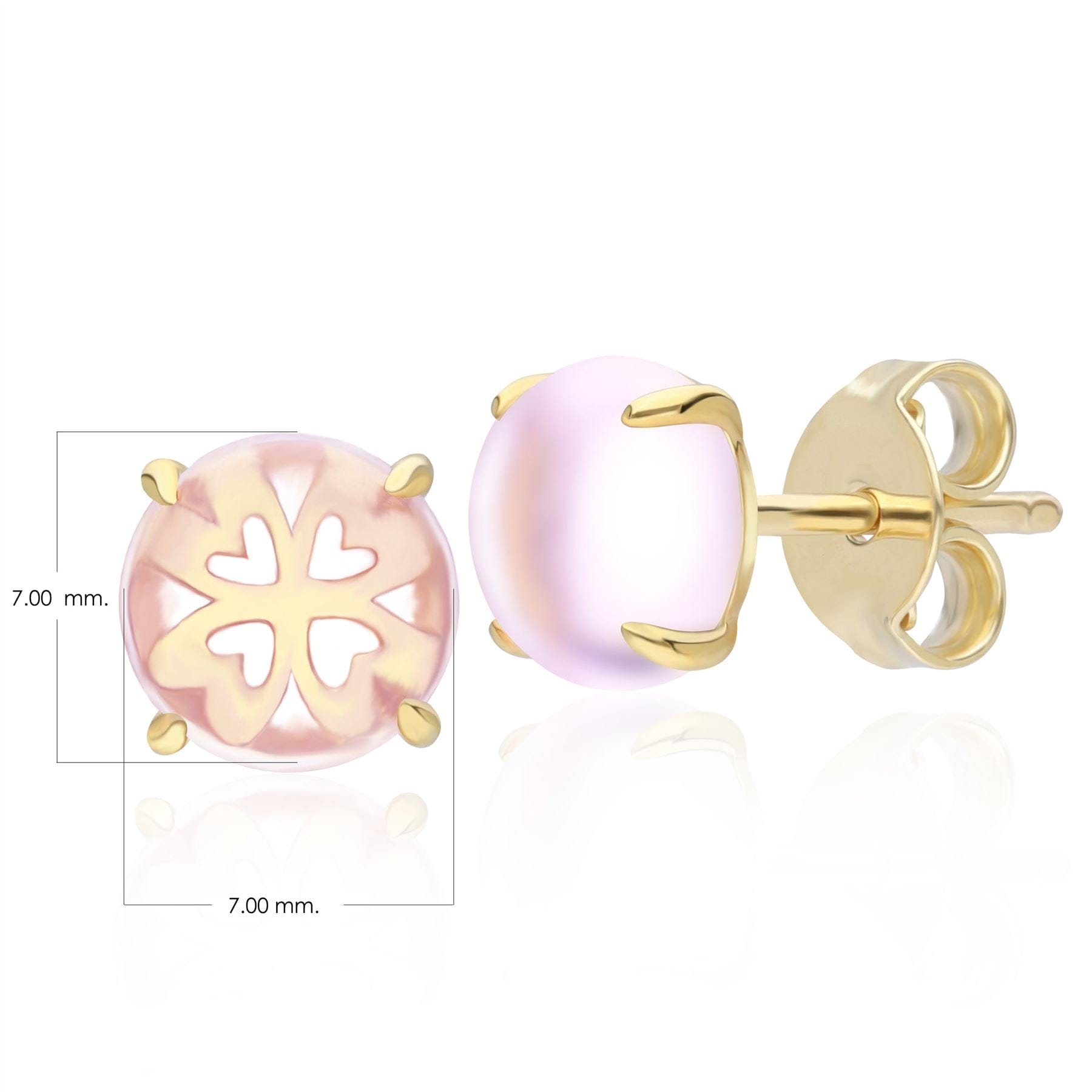 253E391802925 Gardenia Pink Amethyst Cabochon Stud Earrings in Gold Plated Sterling Silver Dimensions