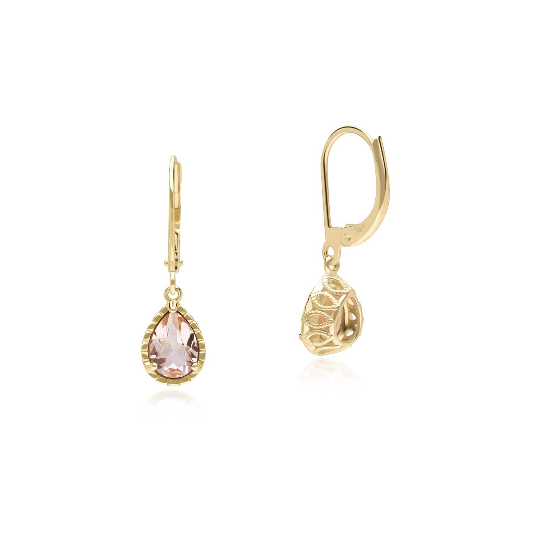 135E1811049 Classic Pear Morganite Dangle Earrings in 9ct Yellow Gold 3