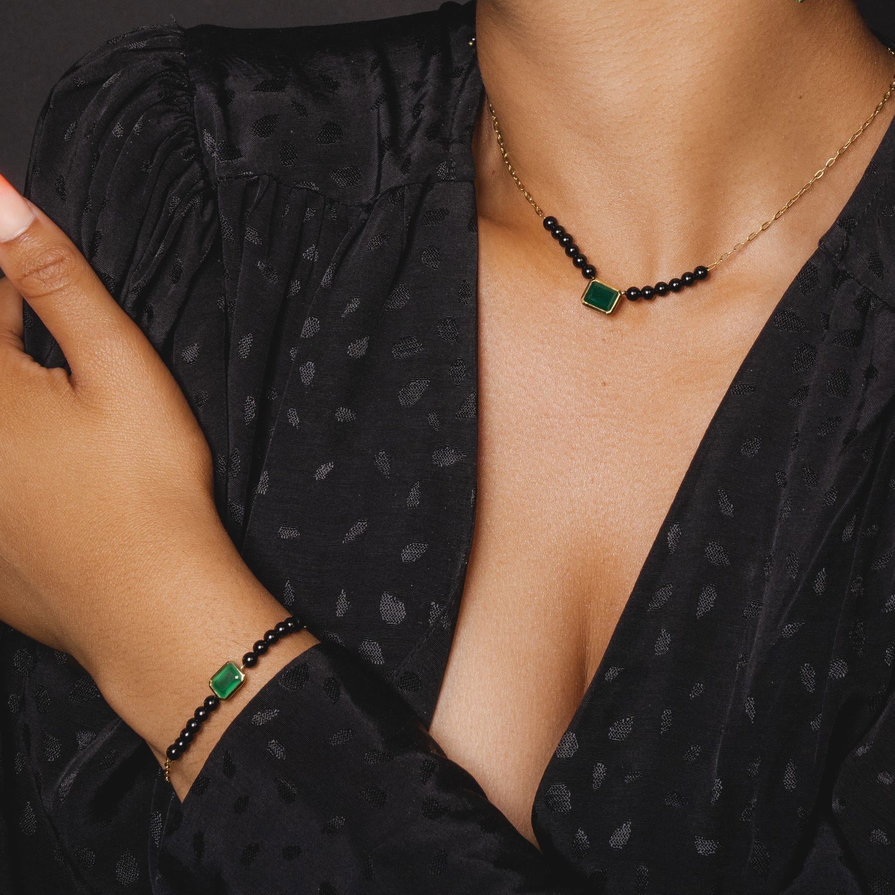 ECFEW™ Unifier Onyx & Dyed Green Chalcedony Bracelet In Sterling Silver - Gemondo