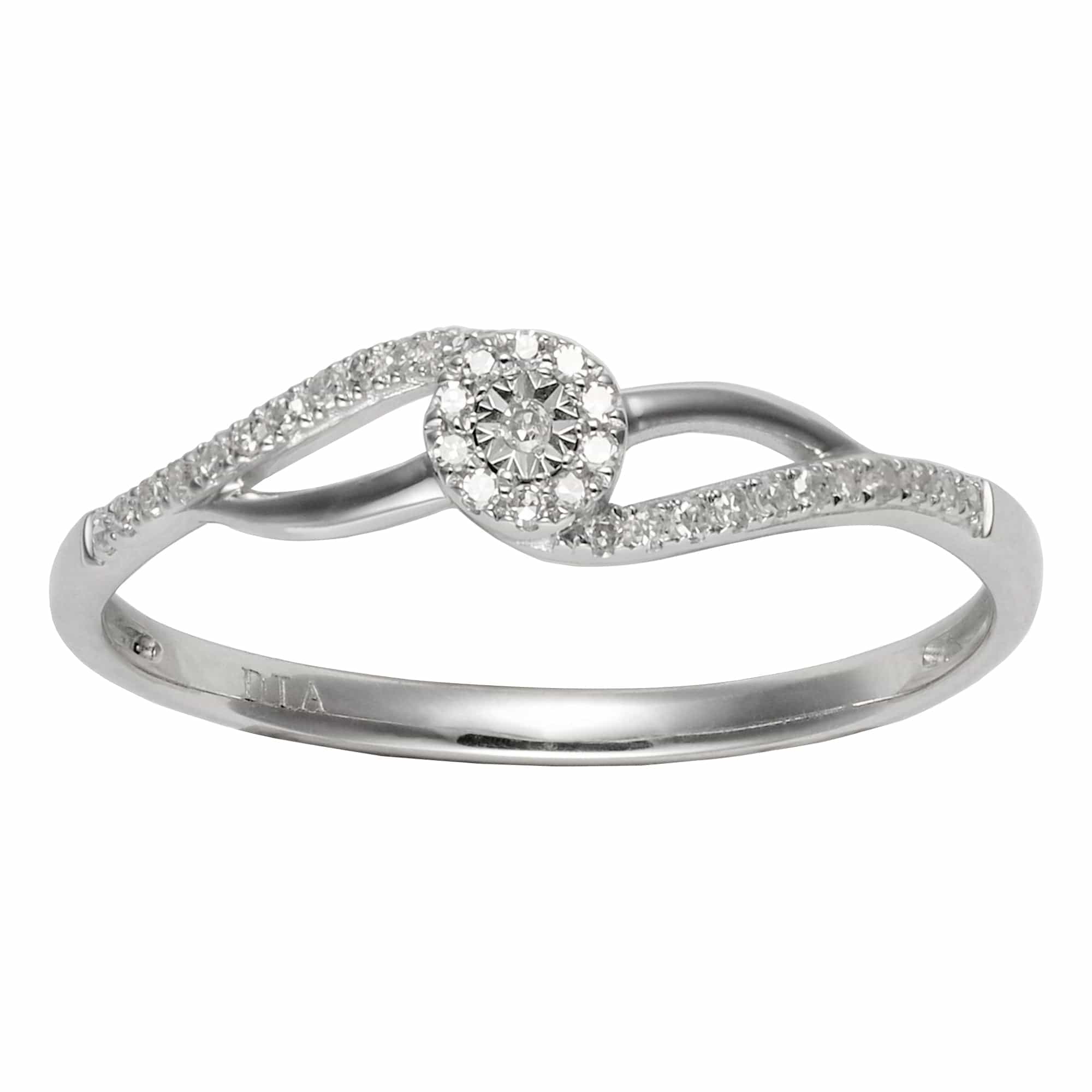 Classic Round Diamond Twisted Cluster Ring in 9ct White Gold - Gemondo